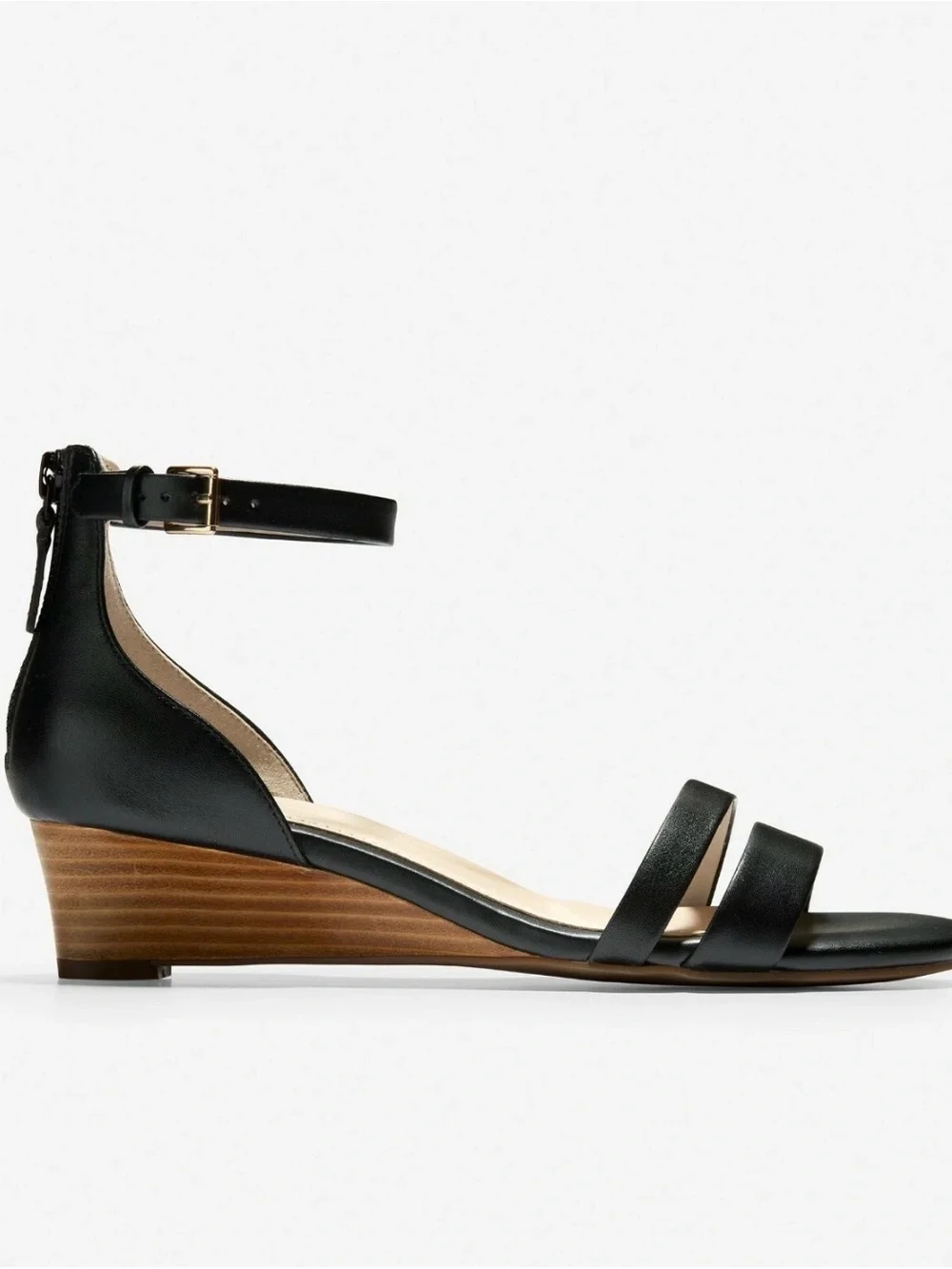 Size 7 Cole Haan Abriella Leather Wedge Sandals, W19578 Black